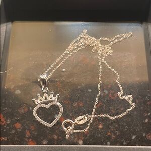Elegant Silver Heart Crown Necklace 925/ 18inch chain